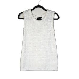 Ann Taylor Tweed Knit Fringe White Sweater Vest Sz S EUC Career‎ Office Workwear
